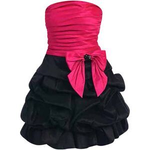 Fuchsia & Black Ruched Bottom Couture Style Cocktail Dress